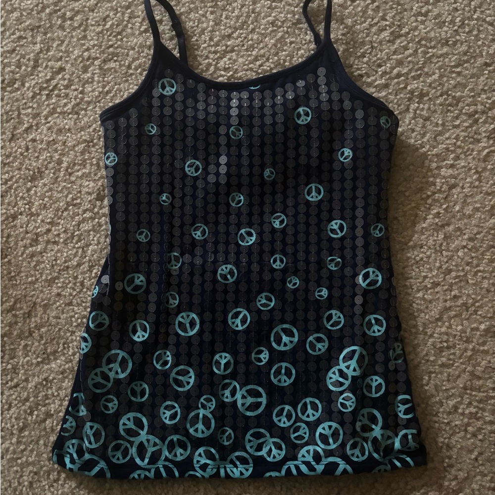 sequin peace sign tank top